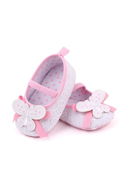 Bebelul White ballerinas with pink details and butterflies