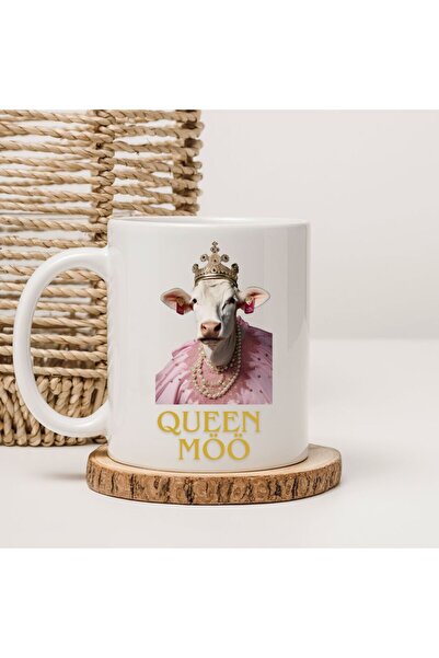 kubdekor Queen Möö İnekli Yazılı Baskılı Kupa Bardak Hayvanlar Serisi