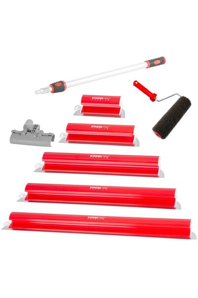 Strend Pro Set 5 gletiere profesionale, inox, 25, 40, 60, 80, 100 cm, suport, maner telescopic 0.8-1.4 m