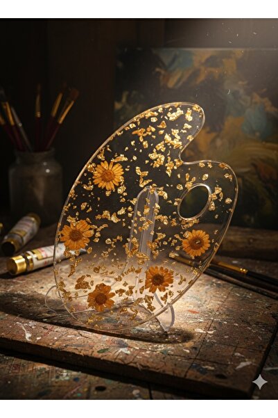 CHEMDLE Altın Varaklı Çiçekli Epoksi Dekoratif Sanatçı Paleti