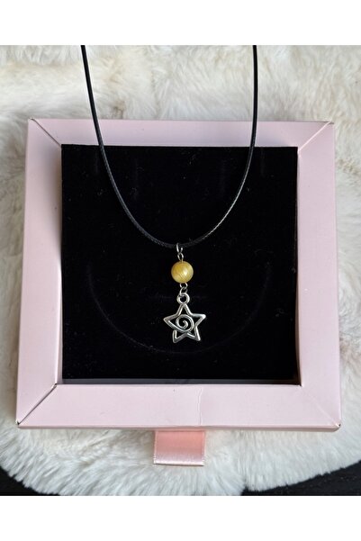 WhimsyWhite Doğal taşlı spiral yıldız ip kolye, el yapımı doğal taşlı kolye