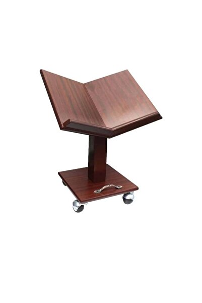 Generic A movable wooden Qur’an stand and holder with wheels, brown, size 45 cm