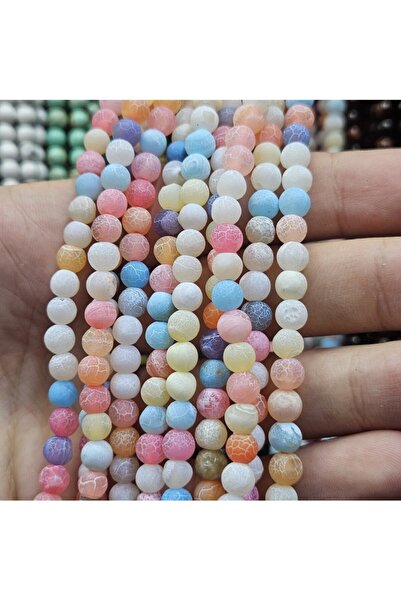 SESİKA HOBİ Оригинален естествен камък Качествен микс Матов агат 8 мм 1 комплект