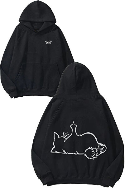 THEWERT سويت شيرت أسود بقلنسوة مطبوع عليه رسوم كرتونية عاطفية 5 تصميمات