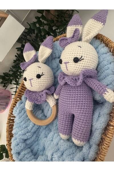 atolye best amigurumi fındık tavşan ikili set,yenidoğan set, amigurumi uyku arkadaşı tavşan