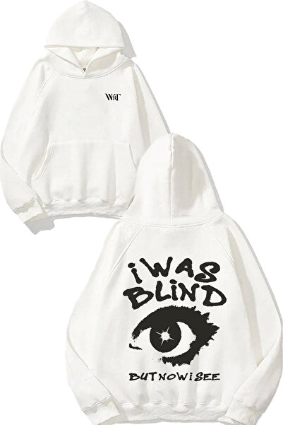 THEWERT Hanorac alb cu glugă cu imprimeu pe spate I Was Blind Design