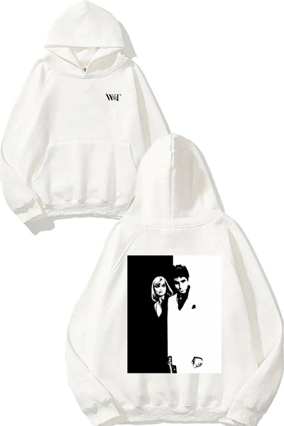 THEWERT Hanorac alb cu glugă cu imprimeu pe spate Scarface 5 Design