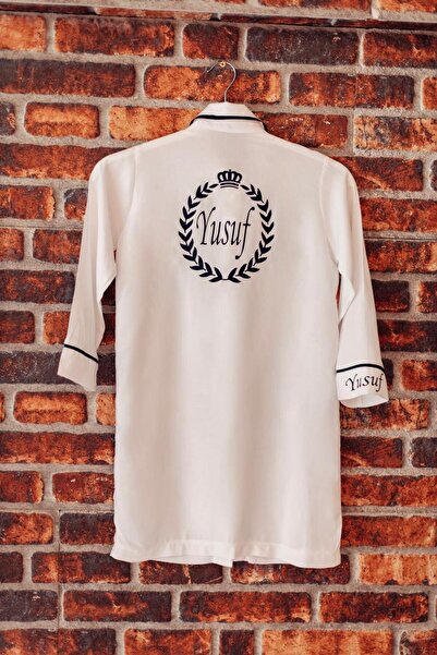 ADEREN KİDS SÜNNET GÖMLEĞİ UZUN KOL BEYAZ LACİVERT PAMUK KUMAŞ KİŞİYE ÖZEL İS...