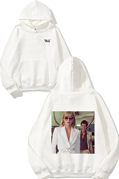 THEWERT Hanorac alb cu glugă cu imprimeu pe spate Scarface 3 Design