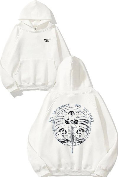 THEWERT Hanorac alb cu glugă cu imprimeu pe spate, design No Sacrifice No Vic...