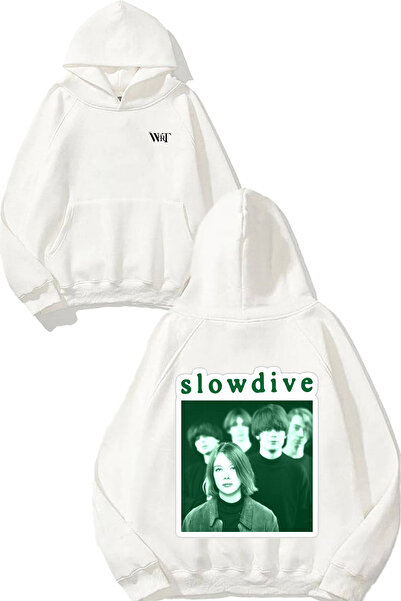 THEWERT Hanorac alb cu glugă cu imprimeu pe spate Slowdive Vintage Gift GGW D...