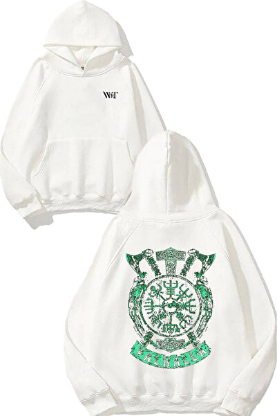 THEWERT Hanorac alb cu glugă cu imprimeu pe spate Green Valhalla Design