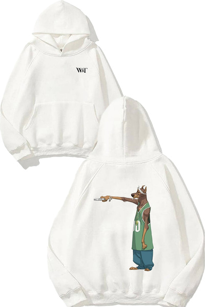 THEWERT Бяла суитшърт с качулка и печат на гърба Gangsta Dog Design