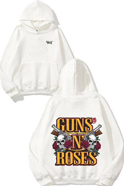 THEWERT سويت شيرت أبيض بقلنسوة مطبوع عليه موسيقى روك من Guns N Roses بتصميم 9