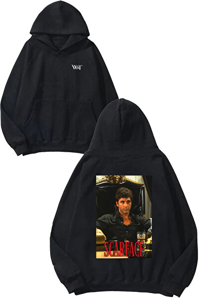 THEWERT Hanorac negru cu glugă cu imprimeu pe spate Scarface 6 Design