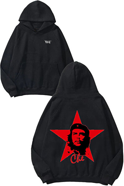 THEWERT Hanorac negru cu glugă cu imprimeu Che Guevara 3 Design