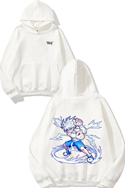 THEWERT Hanorac alb cu glugă cu imprimeu pe spate Killua Hunter X Hunter