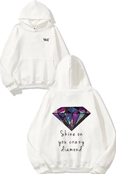 THEWERT Hanorac alb cu glugă cu imprimeu pe spate Pink Floyd Shine On You Design