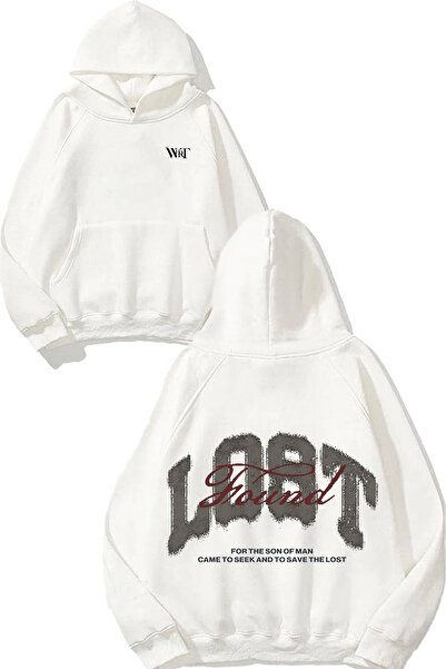 THEWERT Hanorac alb cu glugă cu imprimeu pe spate Lost And Found Design