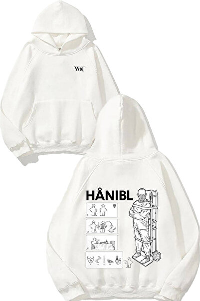 THEWERT سويت شيرت أبيض بقلنسوة مطبوع عليه تصميم هانيبال