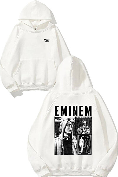 THEWERT Hanorac alb cu glugă cu imprimeu pe spate Eminem Poster2 Design
