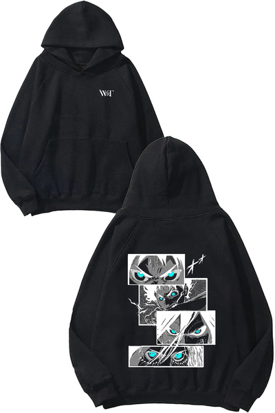 THEWERT Hanorac negru cu glugă cu imprimeu pe spate Eren Change Design