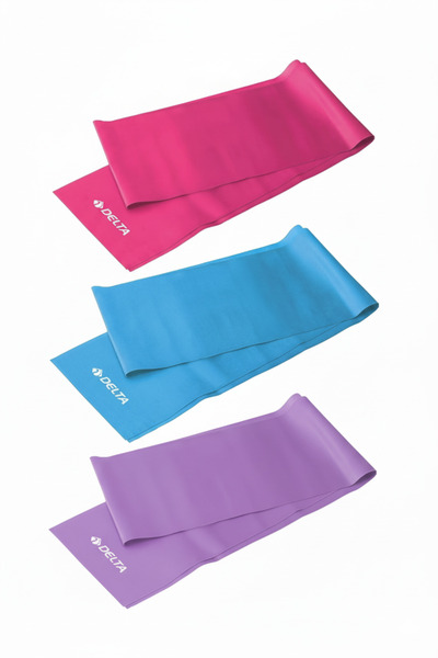 Delta 3-piece pilates band 150 cm x 15 cm exercise resistance rubber (open end)