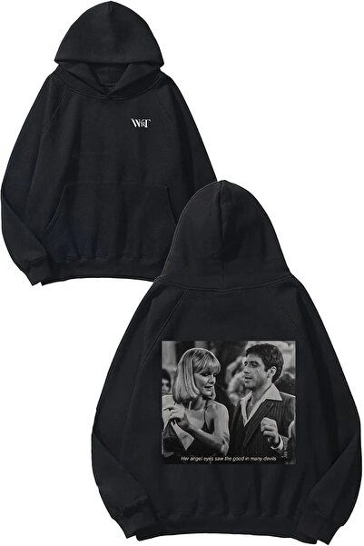 THEWERT Scarface 2 Tasarım Sırt Baskılı Siyah Kapüşonlu Sweatshirt