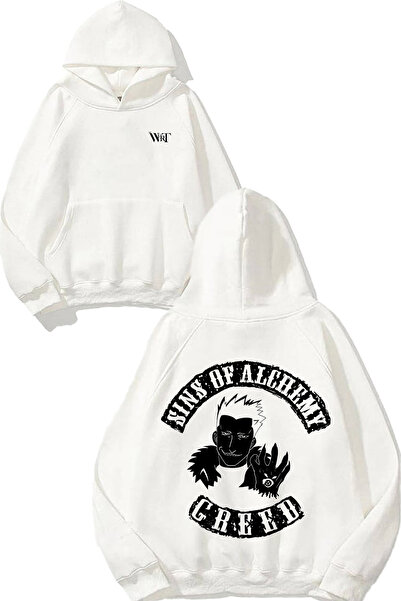 THEWERT Hanorac alb cu glugă cu imprimeu pe spate Full Metal Alchemist Greed ...