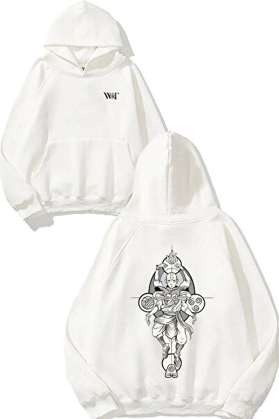 THEWERT Avatar Drawing Design Hanorac alb cu glugă imprimat pe spate