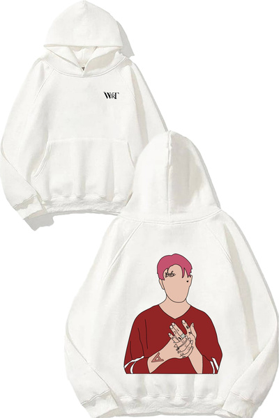 THEWERT Λευκό φούτερ με κουκούλα με σχέδιο Lil Peep Outline