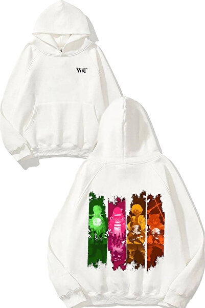 THEWERT Hanorac alb cu glugă cu imprimeu pe spate Demon Slayer 2 Design