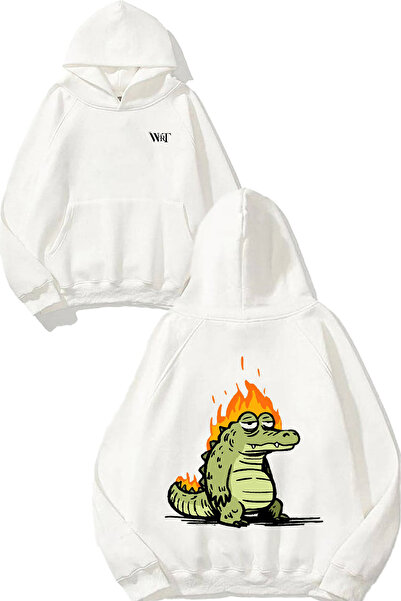 THEWERT سويت شيرت أبيض بقلنسوة بتصميم التمساح من يانان