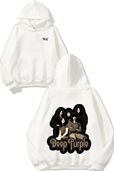 THEWERT Hanorac alb cu glugă cu imprimeu în spate Deep Purple Design