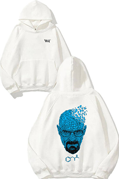 THEWERT Hanorac alb cu glugă cu imprimeu pe spate Breaking Bad Blue Design