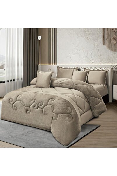Roshen 4-piece winter double bed sheet set, soft velvet middle filling with plain fur, double-sided, velvet material, quilt size 210*170