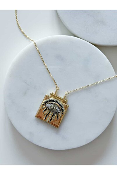 CHARMLUCKY Steel Square Stone Eye Necklace