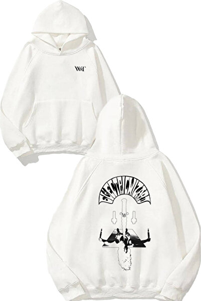 THEWERT Hanorac alb cu glugă cu imprimeu pe spate pentru femei Electric Wizard