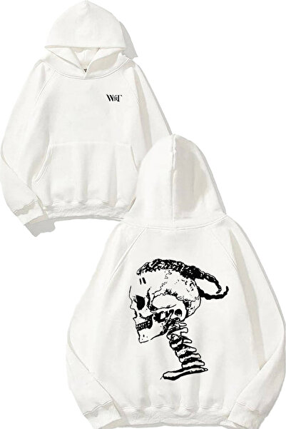THEWERT Hanorac alb cu glugă cu imprimeu pe spate cu logo-ul Xxxtentacion Skull