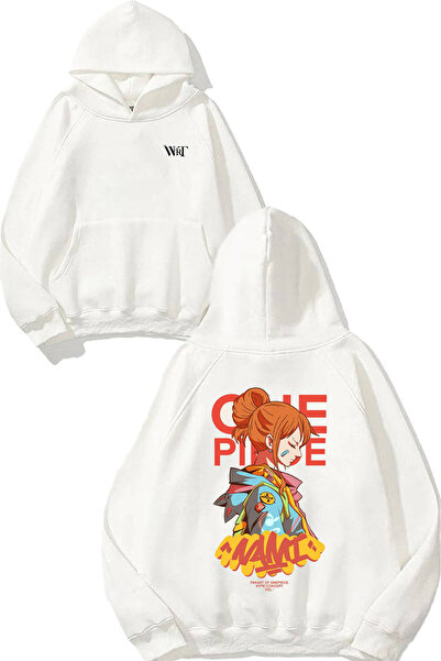 THEWERT سويت شيرت أبيض بقلنسوة بتصميم نامي ون بيس مطبوع على الظهر