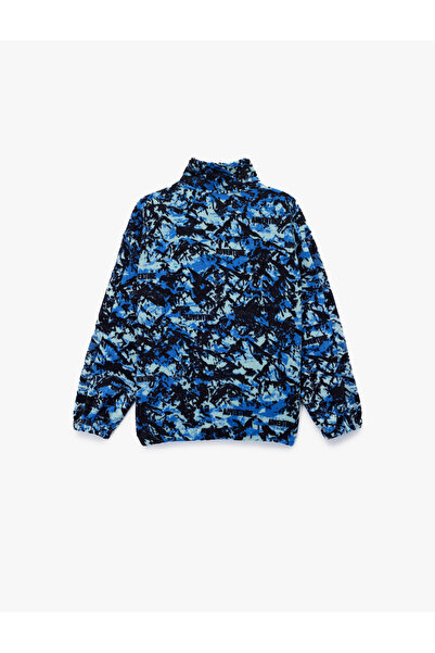 Koton Uzun Kollu Dik Yaka Kapaklı Cepli Desenli Oversize Polar Sweatshirt