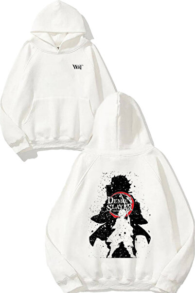 THEWERT Незуко Демон Слейър Дизайн С гръб с печат Бяла суитшърт с качулка
