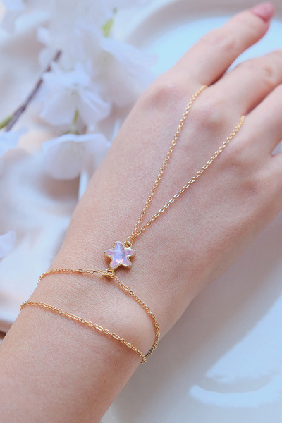 AURRARİ Gold Pembe Taşlı Zirkon Taşlı Yıldız Şahmeran