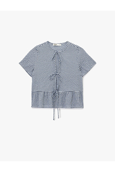 Koton Top de pijama cu mâneci scurte, confortabil, cu detaliu de legare