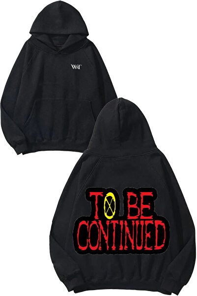 THEWERT Hanorac negru cu glugă cu imprimeu pe spate To Be Continued Design