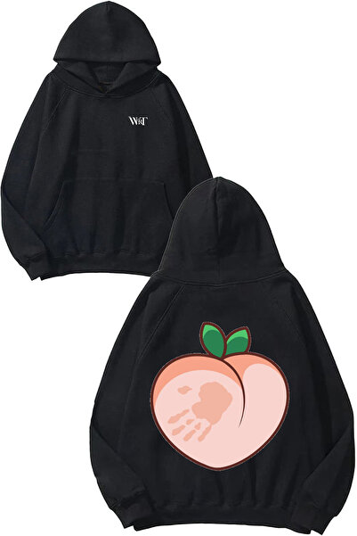 THEWERT سترة بقلنسوة سوداء مطبوعة بتصميم يدوي على خلفية بلون الخوخ