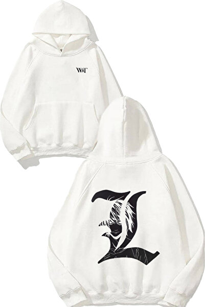 THEWERT Hanorac alb cu glugă cu imprimeu pe spate L Death Note Light Design