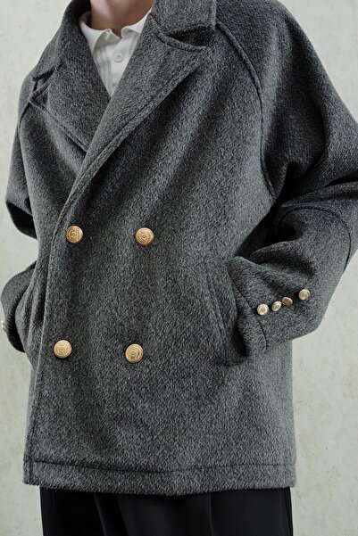 GIESTO Short Anthracite Coat with Gold Buttons