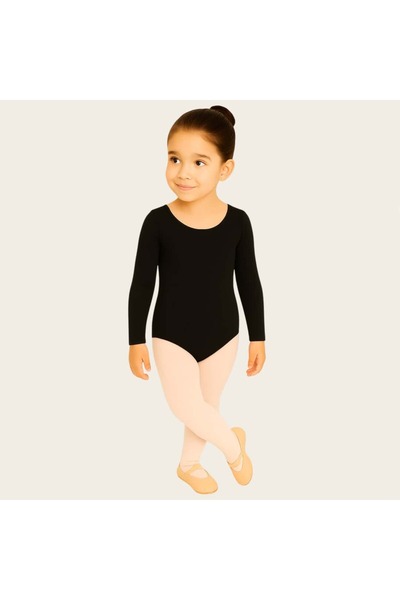 Ada Kostüm Tasarım Siyah Uzun Kollu Bale Mayosu-Çocuk