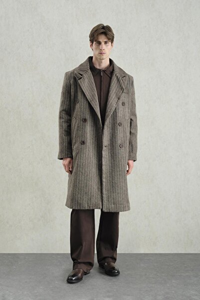 GIESTO ÇİZGİLİ KAŞE KAHVERENGİ KABAN